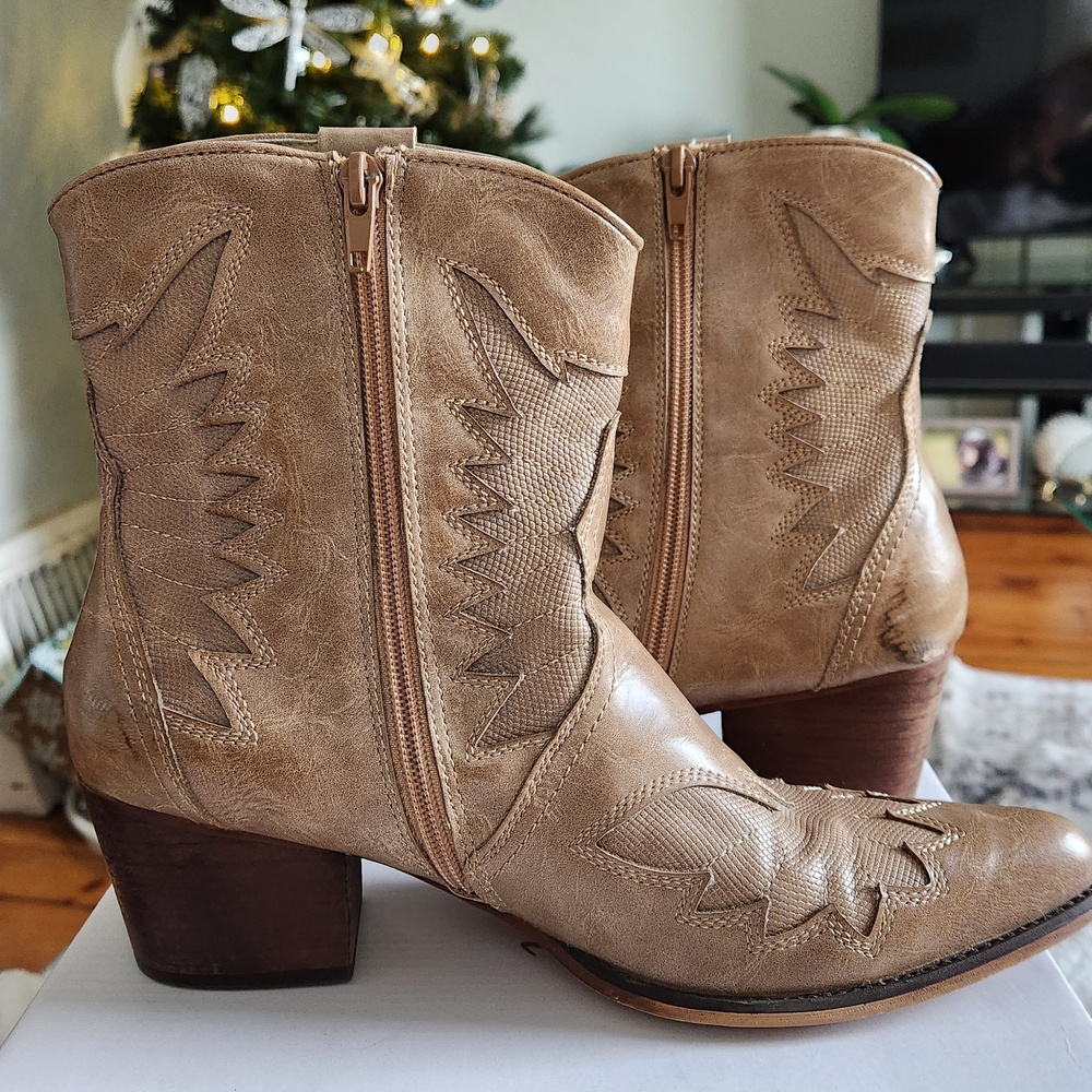 Tan Vegan Leather Western Boots